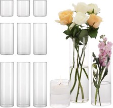 Cucumi 12 Pack Glass Cylinder Vase 4, 8,12 Inch Tall Clear Vases For Wedding - £41.55 GBP