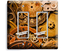 rustic old worn out exposed clock gears mechanism double GFI light switc... - $300.14 MXN
