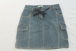 Merona Denim Jean Skirt Sz 4 Tie Strings Button Front Front Back Side Pockets - £7.90 GBP