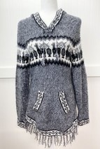 Grupo Brisanti Fuzzy Alpaca Blend Knit Sweater Small Gray Hooded Soft Fringe - £31.96 GBP