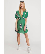 Free People Sz 2 Garden Mini Dress Green Multi Floral Puff Sleeve $108!!... - $13.85