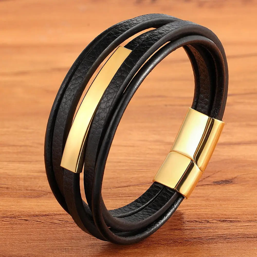 Geometric Stainless Steel Accessories Combination Leather Men&#39;s Bracelet Classic - £15.98 GBP