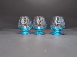 Vintage Blue Etched Glass Brandy Cordial Snifter Shot Glass Floral Rose ... - $17.82