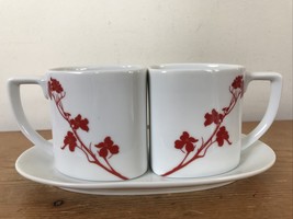 Set Pair Marla Dawn Asian Porcelain Red Cherry Blossom Two for Tea Cups ... - $49.49
