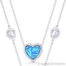 Lab-Created Opal &amp; CZ Heart Pendant Love Charm &amp; Necklace in 925 Sterling Silver - £18.95 GBP