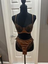 Brown Satin and Lace Lingerie Set Bra and Panties Sz M - $24.75