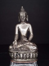 Tibet Ancien Fonte Argent Médicine Bouddha Avec sous Cellophane Cuivre Base - £2,941.25 GBP