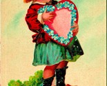 Dutch Girl Clogs Flower Wreath Valentine&#39;s Day Clapsaddle 1910s Vtg Post... - $13.81