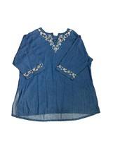 Vintage CST Blues Womens Size 4X Shirt Top Denim Floral Embroidered 3/4 ... - £14.98 GBP