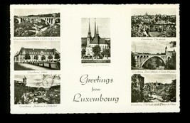 Vintage Postcard Greetings From Luxembourg Landmarks Cathedral Pont Adolphe - £10.03 GBP