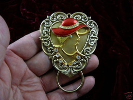 (#E687) Red hat lady love Eyeglass pin pendant ID badge holder loop glasses - £28.63 GBP