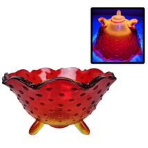 Fenton Hobnail Footed Nut Bowl Amberina Ruby Red Scalloped Ruffled Candy Dish - £19.44 GBP