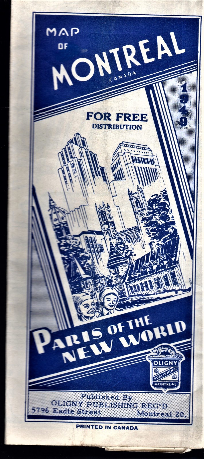 Canada - Map of Montreal - Vintage 1949 - $2.68