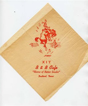 XIT B &amp; B Cafe Napkin Home of Better Steaks Dalhart Texas Rodeo Bucking ... - £29.08 GBP