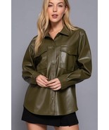 Long Sleeve Faux Leather Shacket for Women - Stylish &amp; Versatile Outerwear - $22.50