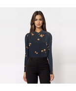 70s Black Print Blouse Vintage 1970s M L - $17.63 CAD