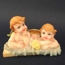 Vintage Little Angels Candle Holder, Retro Romantic Angels Candlestick Holder - $20.78