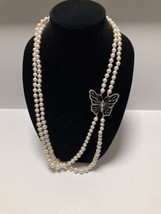Vintage Beaded Necklace With Butterfly - £0.76 GBP