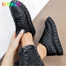 autumn and winter new black canvas shoes women&#39;s thick-soled casual lace-up low- - £29.07 GBP