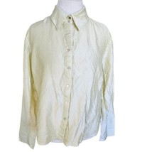 Y2K Raw Silk Shirt Sz XL Petite Snap Light Green Long Sleeve Irridescent... - $33.78