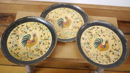 Set of 3 Vintage Country French Rooster Shabby Roses Paper Mache Tray JAPAN - £31.26 GBP