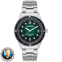 Armitron Men&#39;s Silver-Tone - Green Dial Dress Watch - WR 150m - 20/5482GNSV NEW! - £35.96 GBP