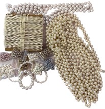 Faux Pearl Bead Lot 2 Asst Colors Sizes Strands And Other For Wedding Or Crafts - £27.97 GBP