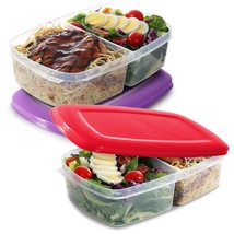 2 Pack  2 Compartment Meal Prep Container With Lid, Reusable Plastic Food Storag - £23.72 GBP