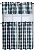 Buffalo Check Plaid Curtain Tier Valnce Set Country Cabin Lodge Black White - $39.17