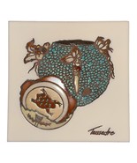 Hand Painted Ceramic Clay Tile Vintage Native American Cleo Teissedre Turquoise - $24.72