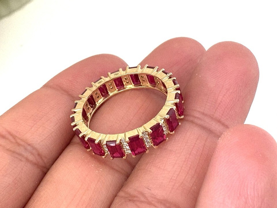 18k Gold Eternity Ring Ruby Diamonds Full Eternity Ring 18 Carats - Stone Queen Item image 4