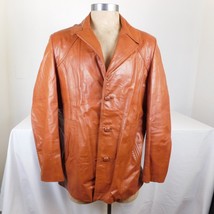 Leathers by Jeffrey Mens Brown Jacket Sport Coat Blazer 1970s Collared S... - £38.07 GBP