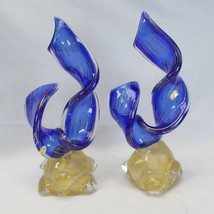 Murano Glass Sculpture Blue Ribbon Gold Sprinkles 13 1/2&quot; Tall Italy Ven... - $489.99