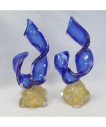 Murano Glass Sculpture Blue Ribbon Gold Sprinkles 13 1/2&quot; Tall Italy Ven... - £385.58 GBP