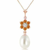 4.53 Carat 14K Solid Rose Gold Necklace Natural Pearl, Citrine Diamond 14&quot;-24&quot; - £285.88 GBP