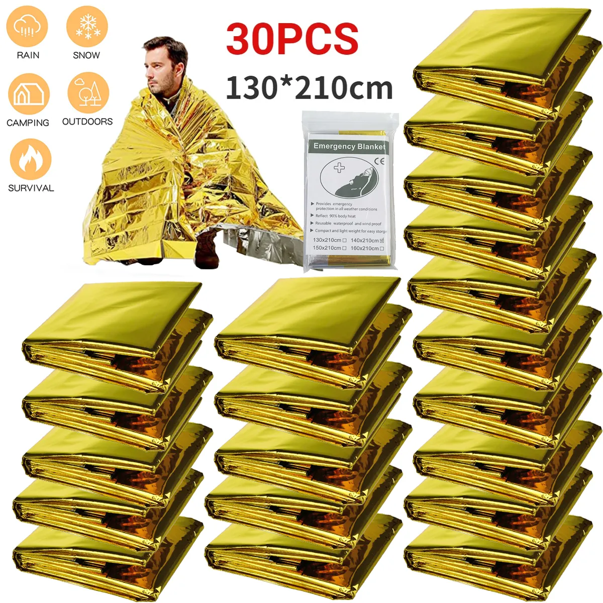 5-30Pc Outdoor Emergency Gold-Sliver Survival Blanket Waterproof First Aid - £18.77 GBP+