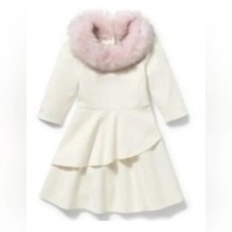 Janie and Jack Faux Fur Collar Ponte Dress White Pink Girls 6  - $35.00