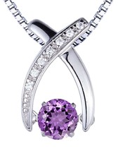 925 Sterling Silver Simulated Amethyst Dancing Pendant Necklace for Women 18&quot; - £93.77 GBP