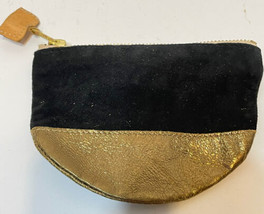Vintage Sseko Womens Small Cosmetic Bag Black Suede and Gold Top Zipper 6x4.25&quot; - £8.35 GBP