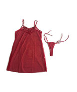 new RED SEXY CHEMISE + Thong Nightgown Intimate Pajama sz L See-Through ... - €8,37 EUR