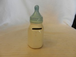 Blue &amp; White Ceramic Baby Bottle Piggy Bank from Taiwan 5.5&quot; Tall - $35.00