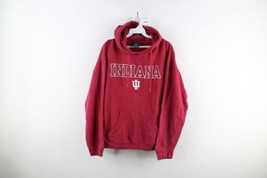 Vintage Mens Large Distressed Spell Out Indiana University Hoodie Sweatshirt Red - $54.40