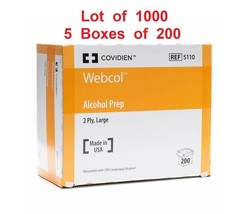 5 Boxes Webcol Alcohol Prep Pad Sterile LARGE Size 70% Strength, 1000/Pack - $39.59