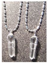 2 STAINLESS STEEL 18" BALL CHAIN NECKLACE W QUARTZ CRYSTAL PENDANT #562 ... - $13.64