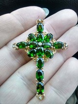 Colgante de cruz de diamante y esmeralda de talla ovalada de 4 quilates... - £99.40 GBP