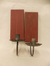 LOT OF 2 ANTIQUE WOOD AND METAL TIN HANGING WALL SCONE CANDLESTICK HOLDER - £21.11 GBP