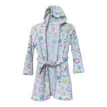 Justice Youth Girls White Plush Heart Peace Sign Hooded Bathrobe Size 8/10 - £7.85 GBP