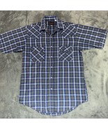 Plains Western Wear Mens Vintage Blue Shirt Pearl Snaps Cowboy Rodeo Size S - $38.28 CAD