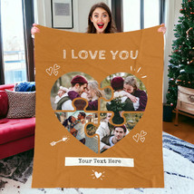 Personalized Custom Fleece Blanket With Photo Collage Couple Heart Love Blankets - £20.31 GBP+