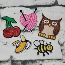 Woven Patches Lot Of 5 Cherries Owl Banana Bee Knitting Needles Crafts  - $11.88